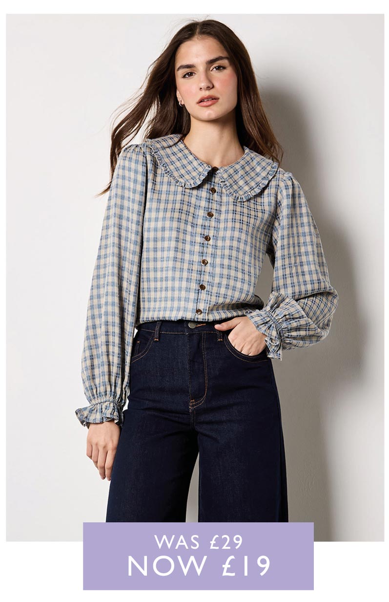 Chenille Check Ruffle Collar Shirt