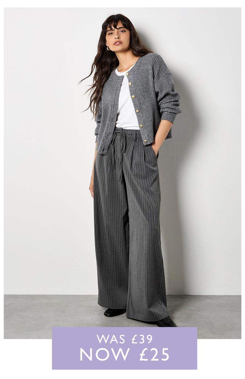 Pinstripe Wide Leg Tailored Trousers