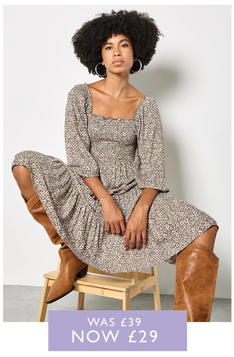 Ditsy Floral Smocked Midi Dress