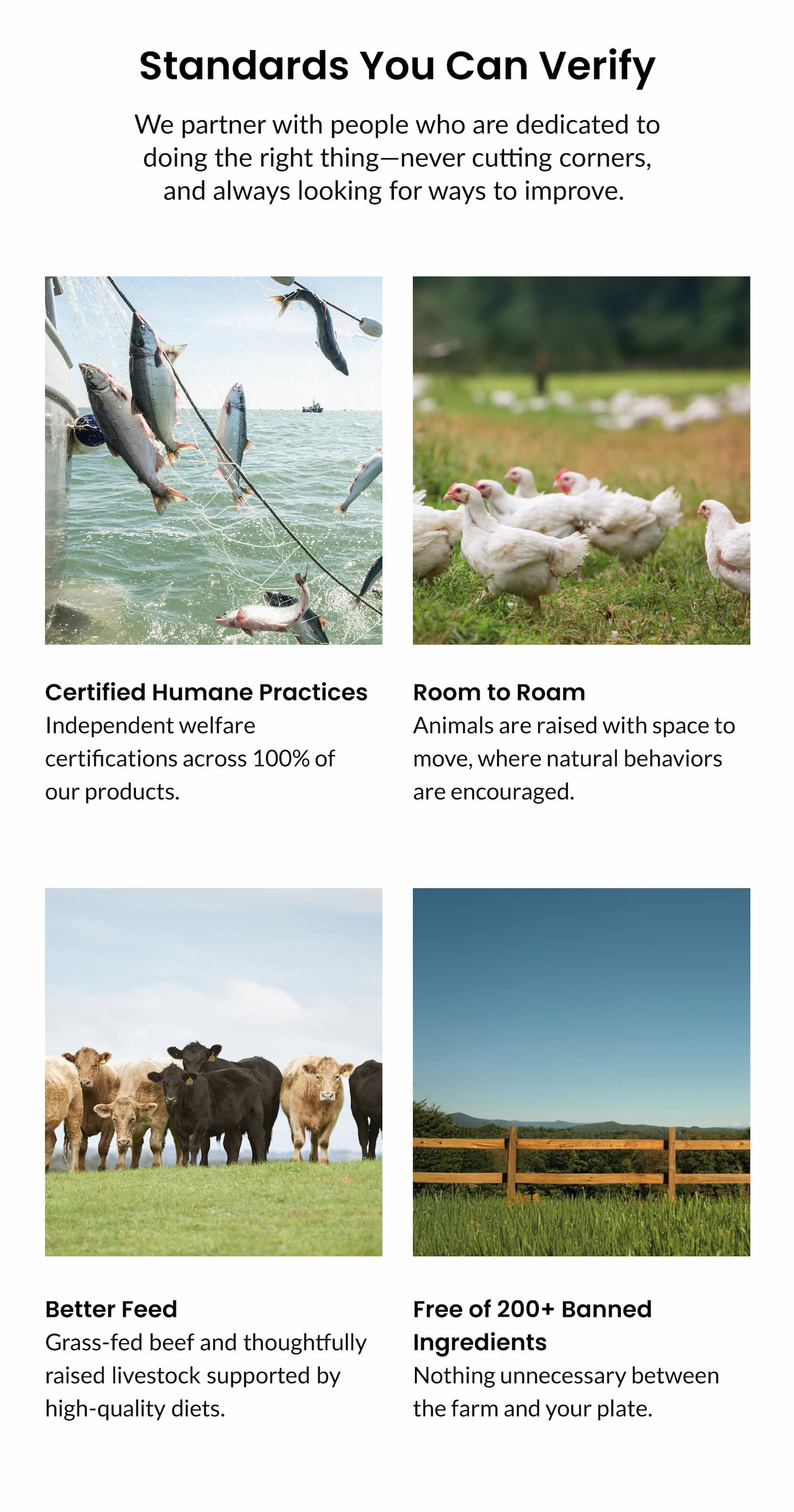 Standards You Can Verify | Certified Humane Practices | Free of 200+ Banned Ingredients
