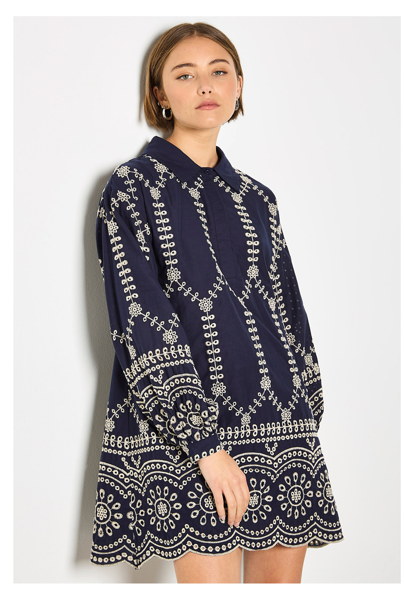 Broderie Anglaise Cotton Swing Mini Dress