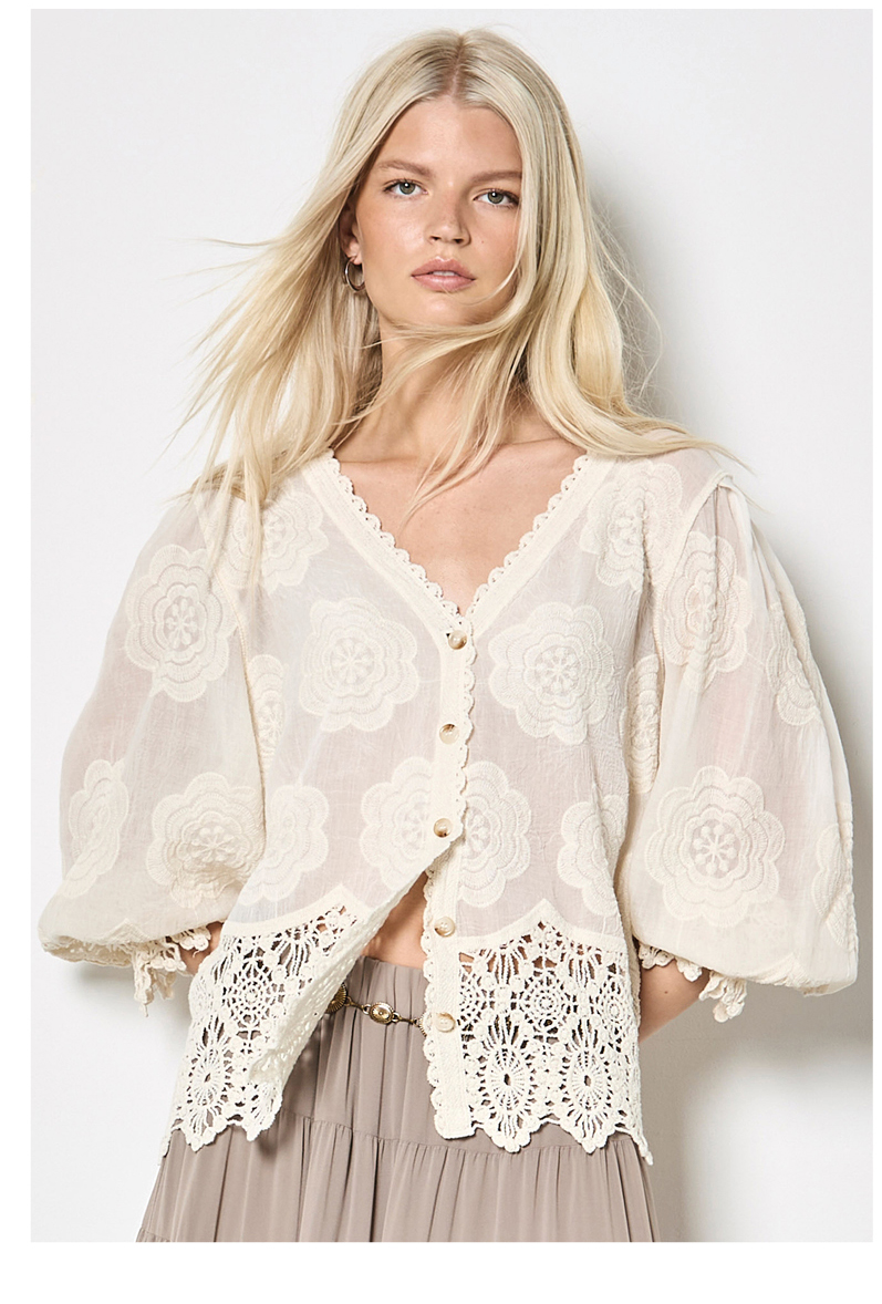 Embroidered Daisies Lace Blouse