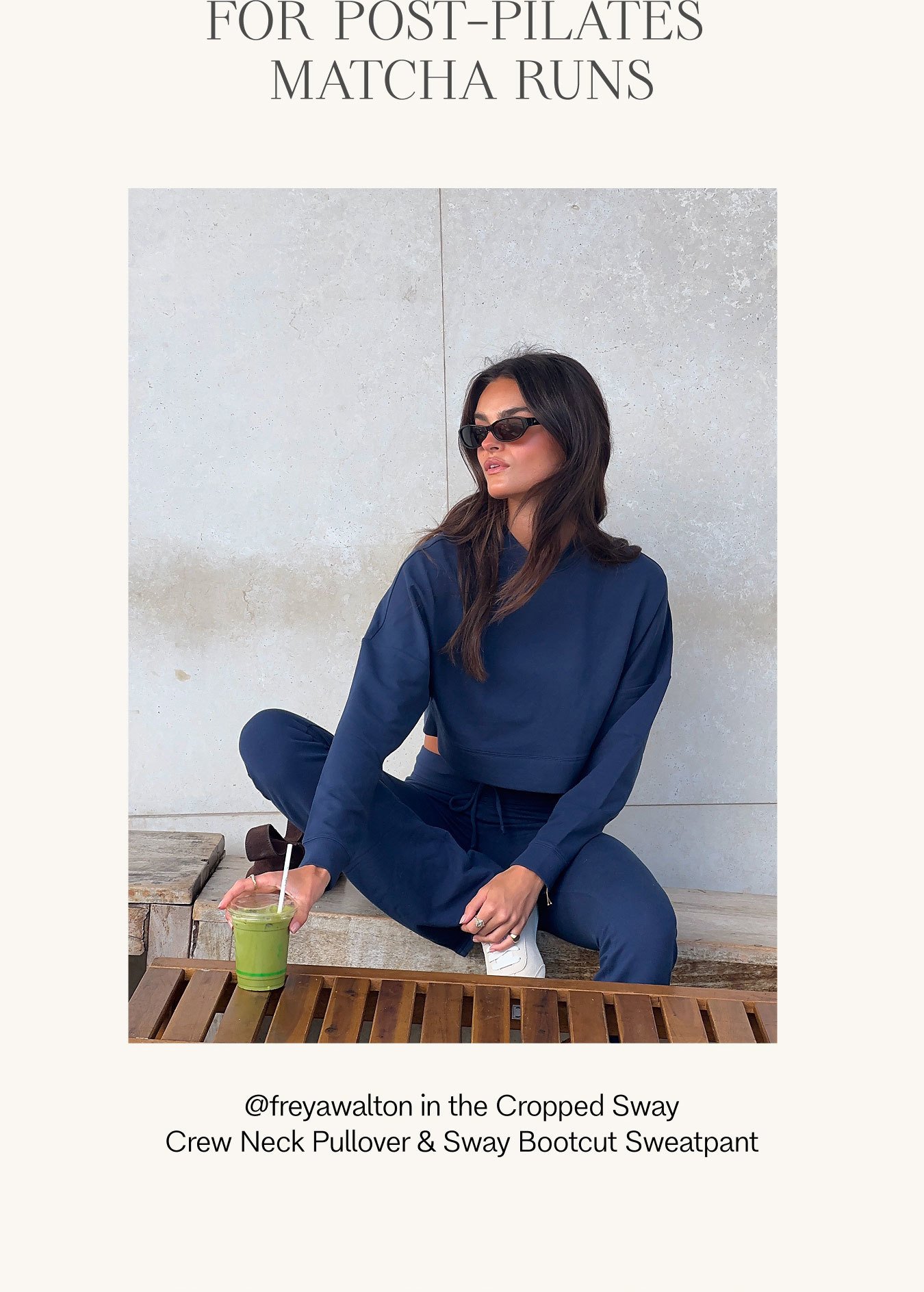 FOR POST-PILATES MATCHA RUNS. Cropped Sway Crew Neck Pullover & Sway Bootcut Sweatpant