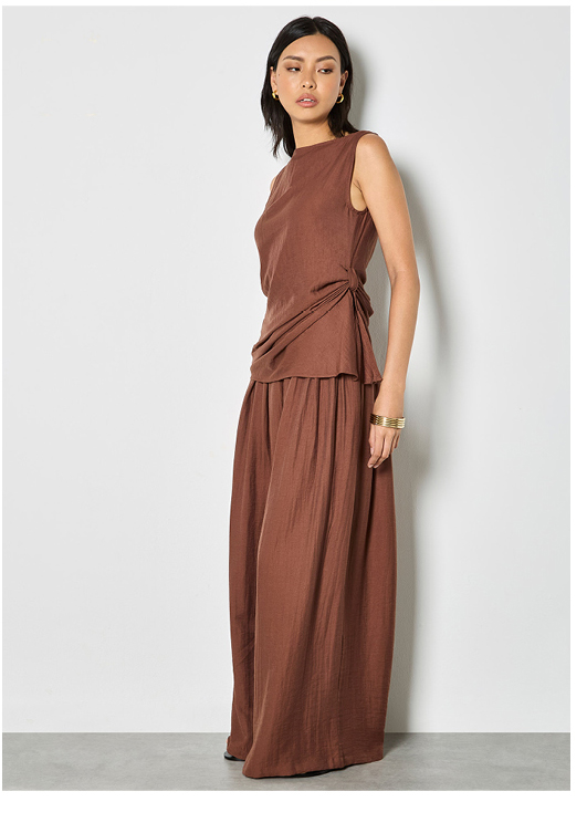 Textured Twill Wide-Leg Trousers