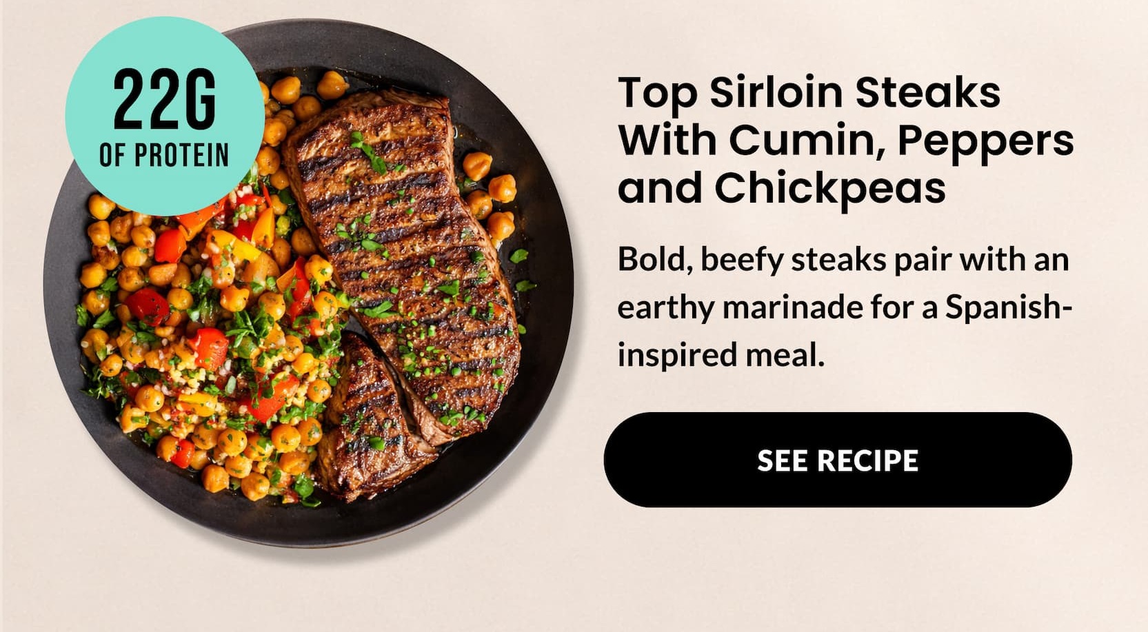 Top Sirloin Steaks With Cumin, Peppers and Chickpeas | SEE RECIPE