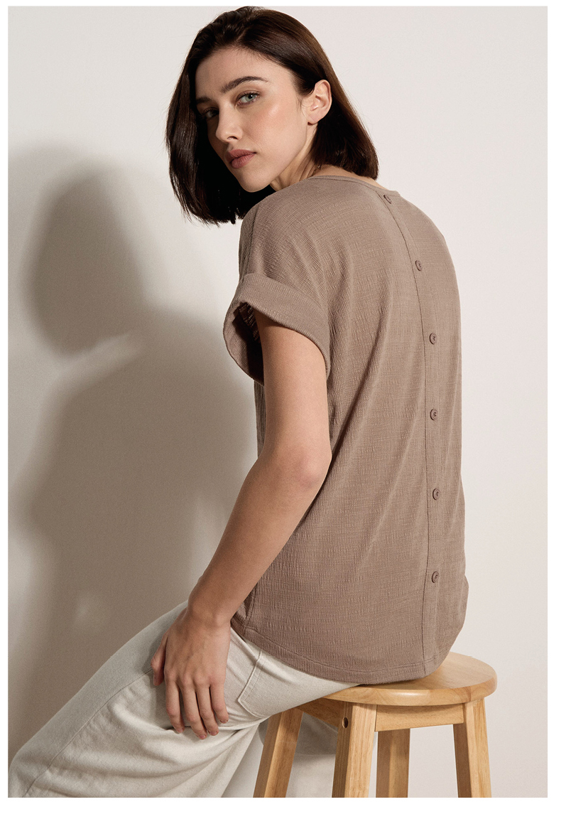 Button Back Textured T-Shirt