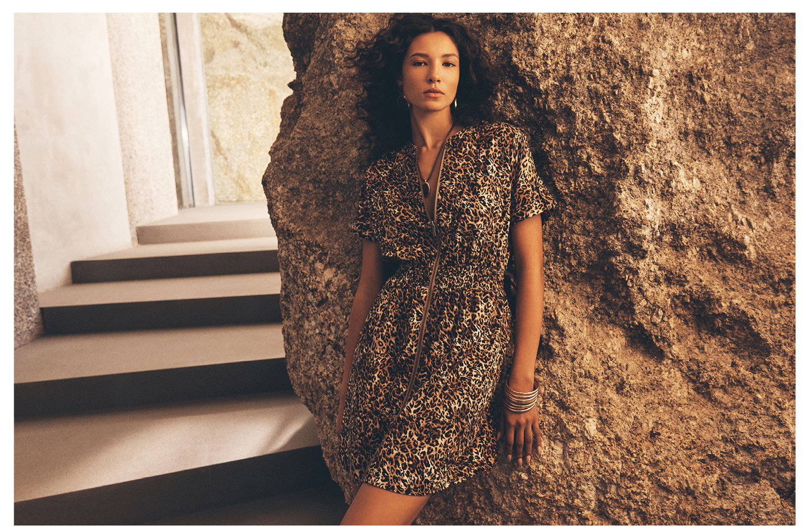 Leopard Print Zip-Down Mini Dress