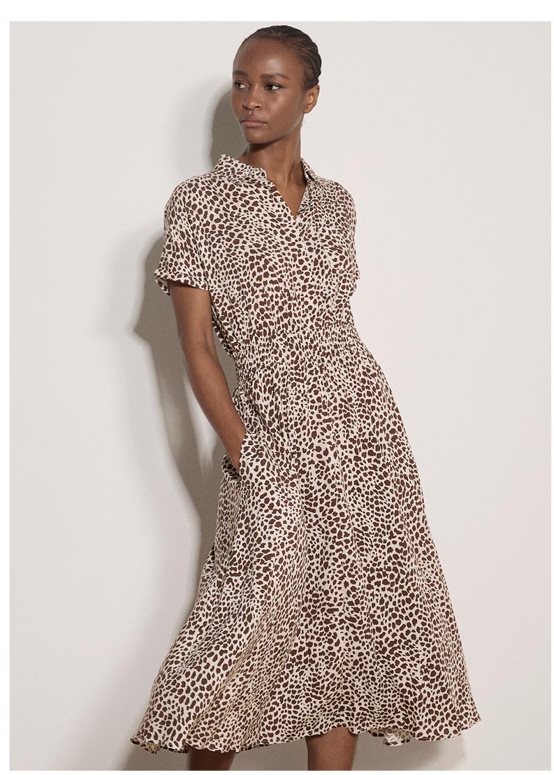 Animal Spot Print Shirt Midi Dress