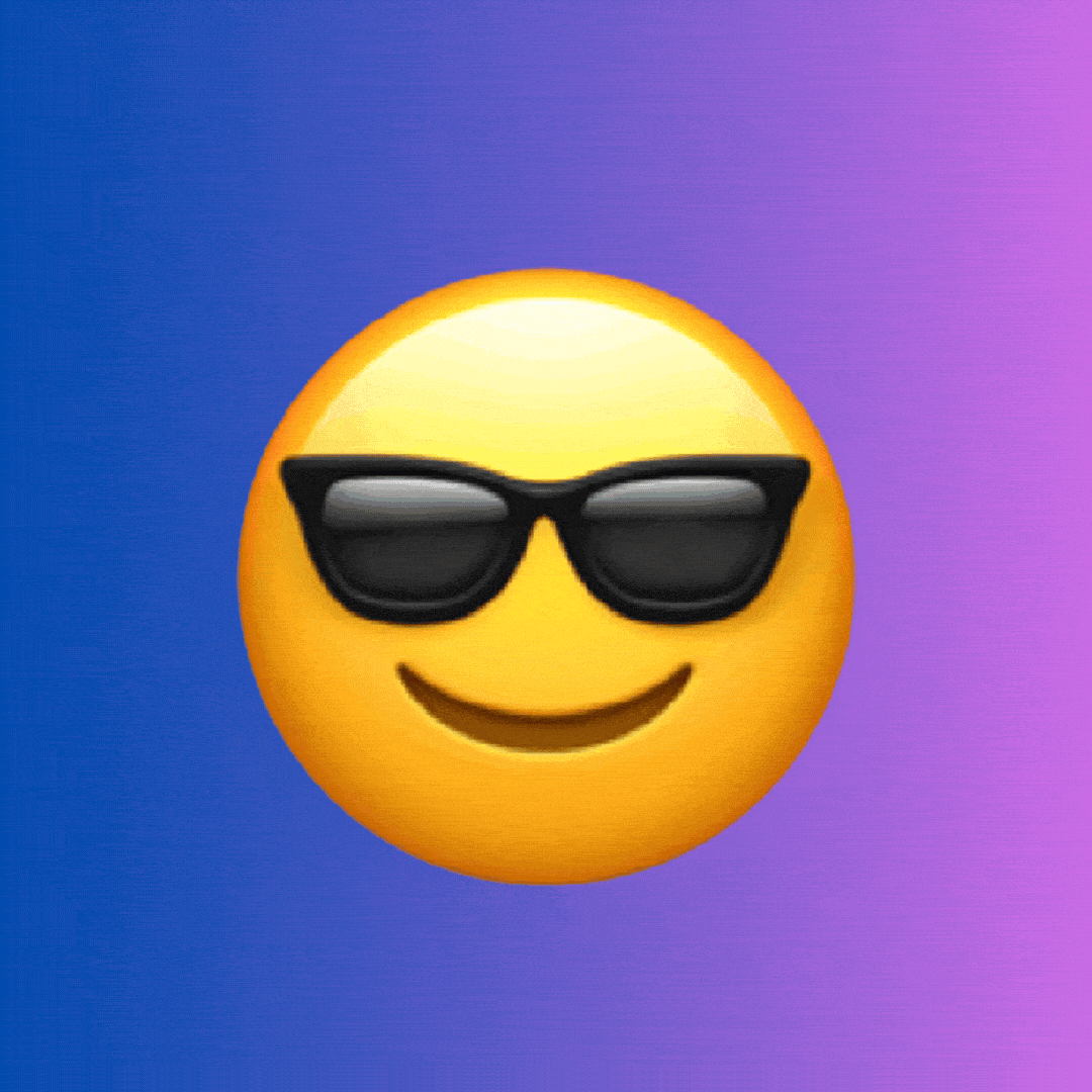 A GIF cycles through several emoji, including a face with sunglasses, an angry face, a face in a party hat, and a face crying while laughing.