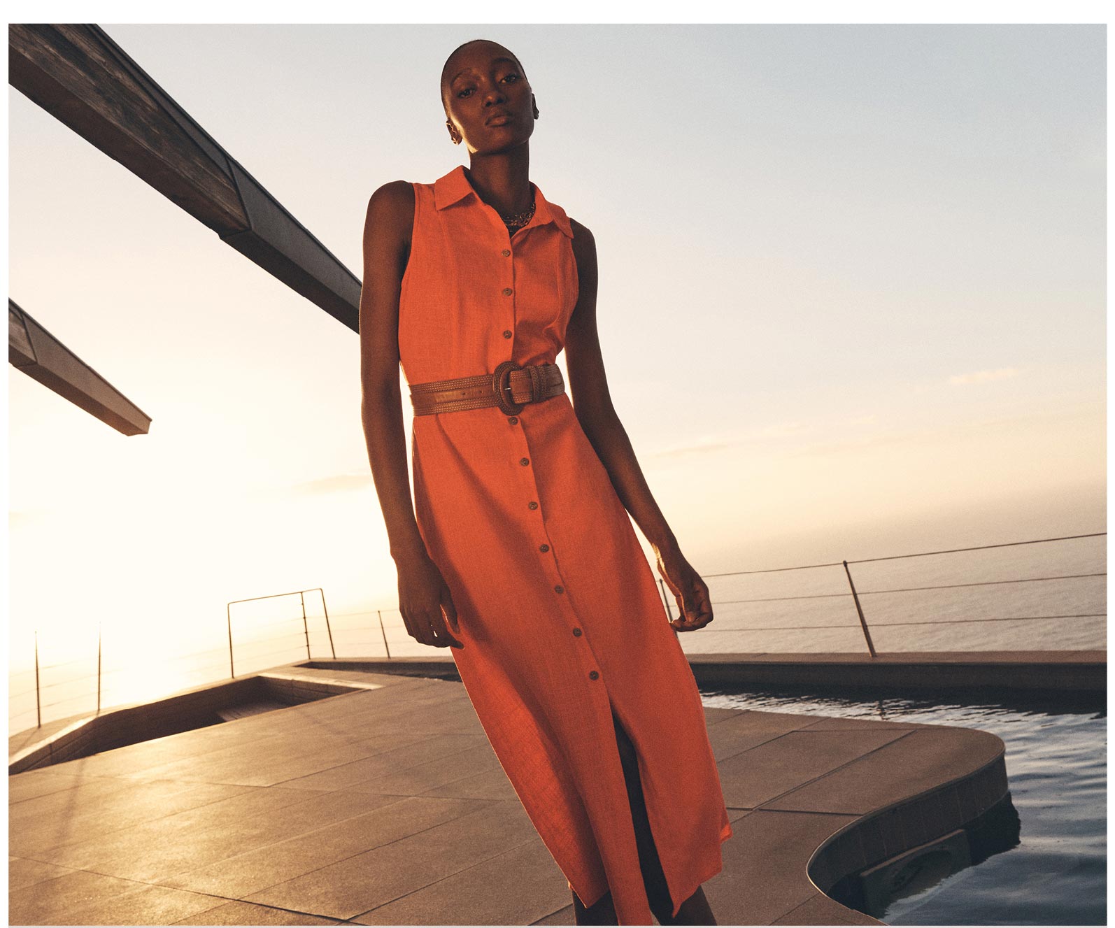 Linen Blend Shirt Midi Dress