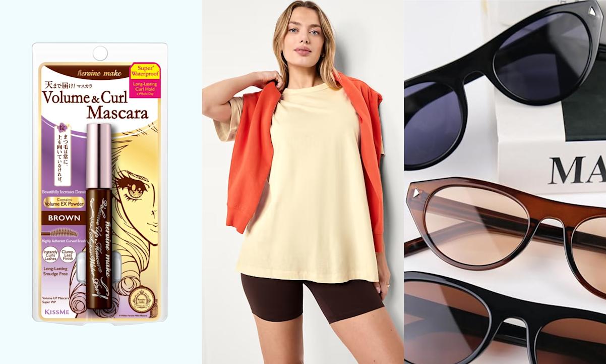 mascara, T-shirt, sunglasses