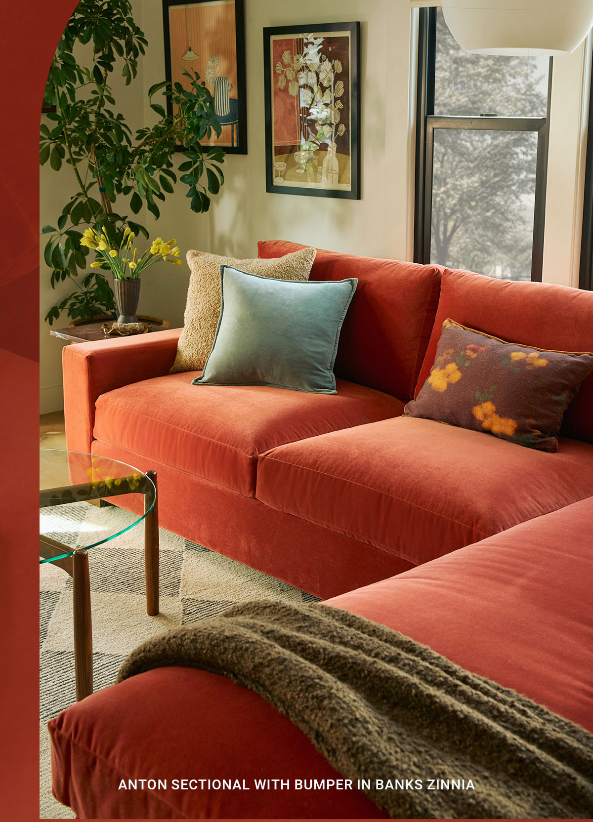 ANTON SECTIONAL WITH BUMPER IN BANKS ZINNIA