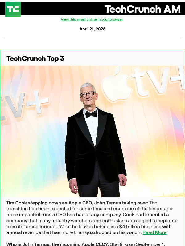 Tim Cook stepping down as Apple CEO, John Ternus taking over