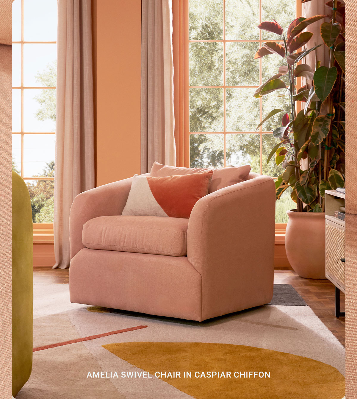 AMELIA SWIVEL CHAIR IN CASPIAR CHIFFON