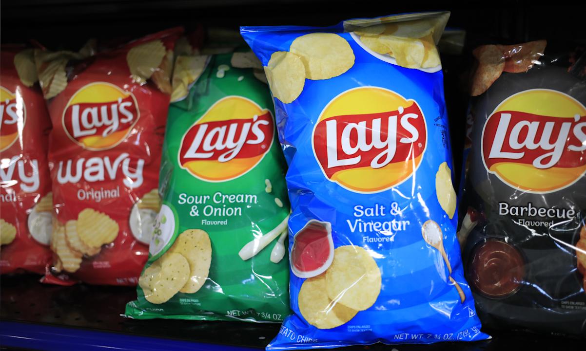 Lays potato chip bags on shelf
