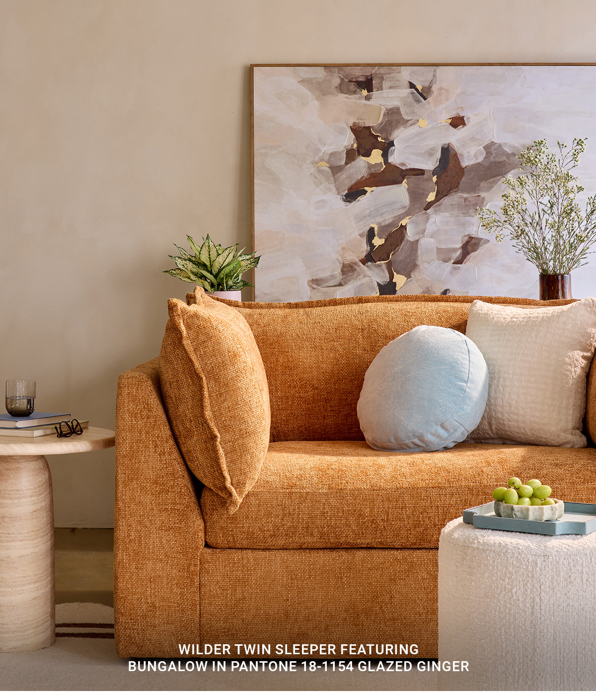 WILDER TWIN SLEEPER FEATURING BUNGALOW IN PANTONE 18-1154 GLAZED GINGER