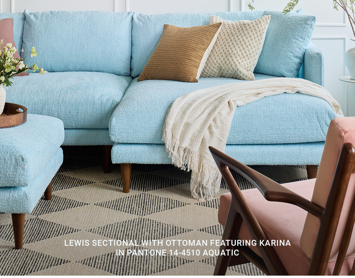 LEWIS SECTIONAL WITH OTTOMAN FEATURING KARINA IN PANTONE 14-4510 AQUATIC
