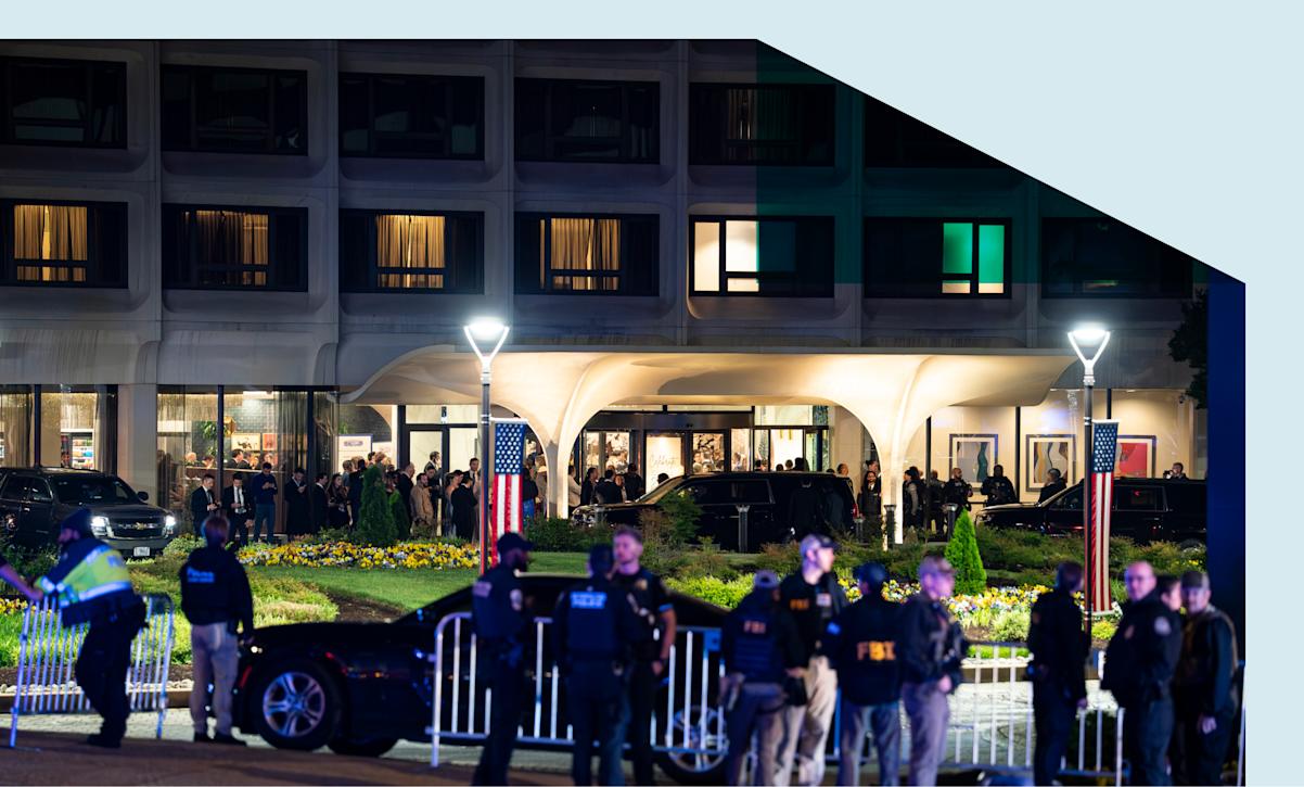 An image of the White House Correspondents Dinner following the shooting. 