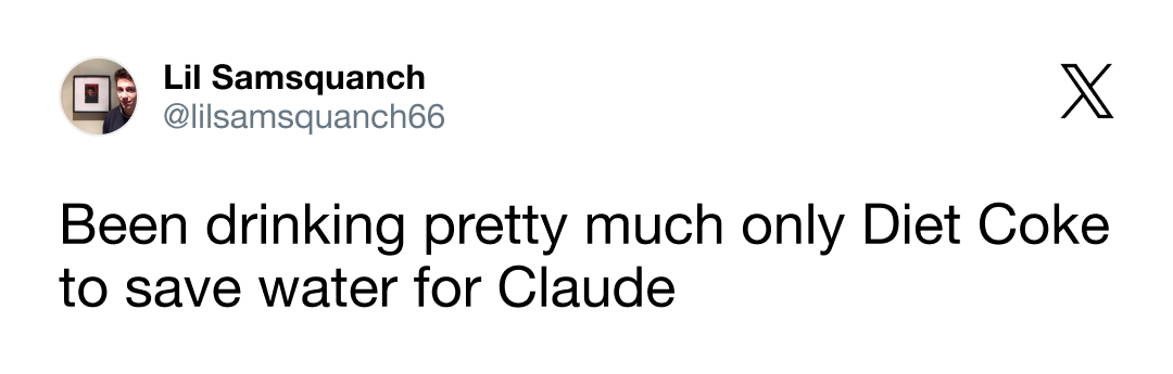 Been drinking pretty much only Diet Coke to save water for Claude