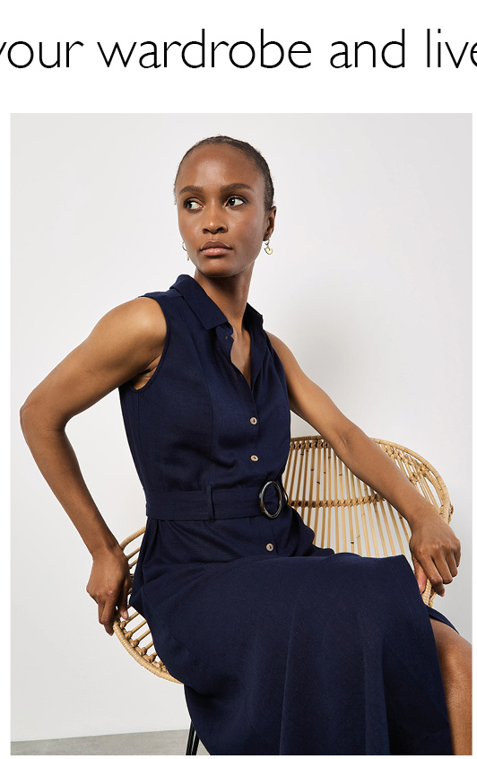 Linen Blend Shirt Midi Dress