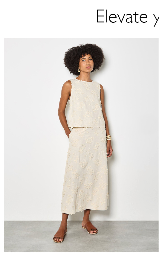 Embroidered Floral Linen Blend Midaxi Skirt