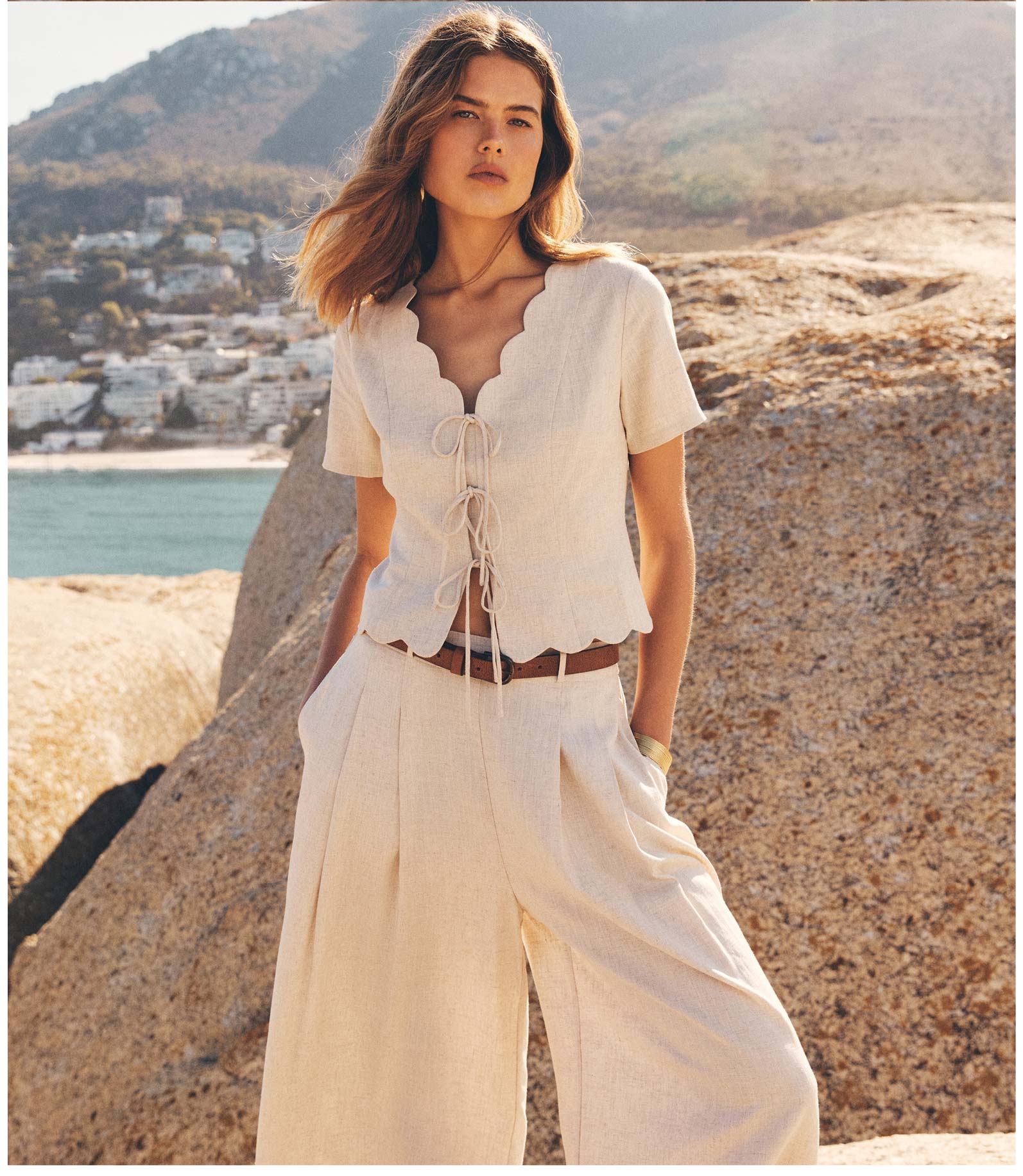 Linen Blend Tie-Up Top