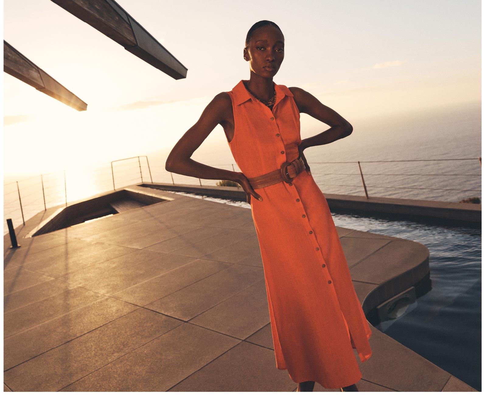 Linen Blend Shirt Midi Dress