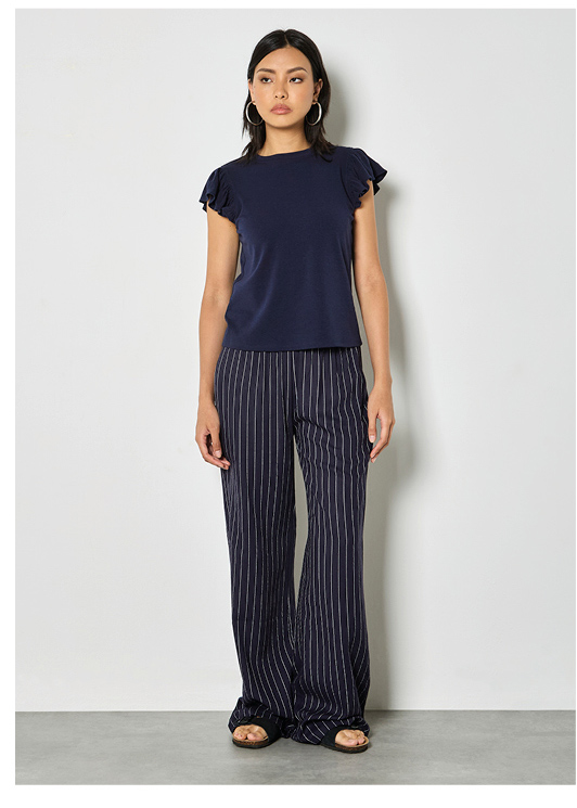 Pinstripe Linen Blend Wide-Leg Trousers