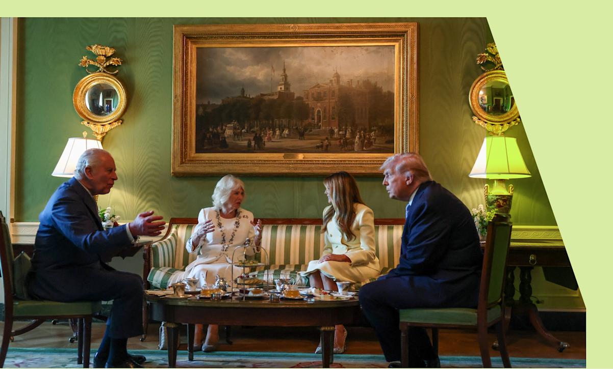 President Donald Trump and first lady Melania Trump host King Charles III and Queen Camilla for afternoon tea at the White House.